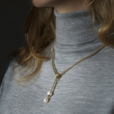 Gouden (14 kt.) collier met parel